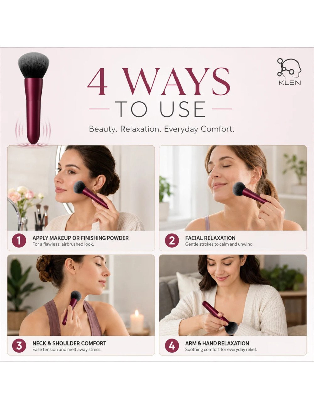 KLEN Personal Massager For Women Care Makeup Brush Wellness Electric Body Mini Vibrator Portable Handheld Beauty Device