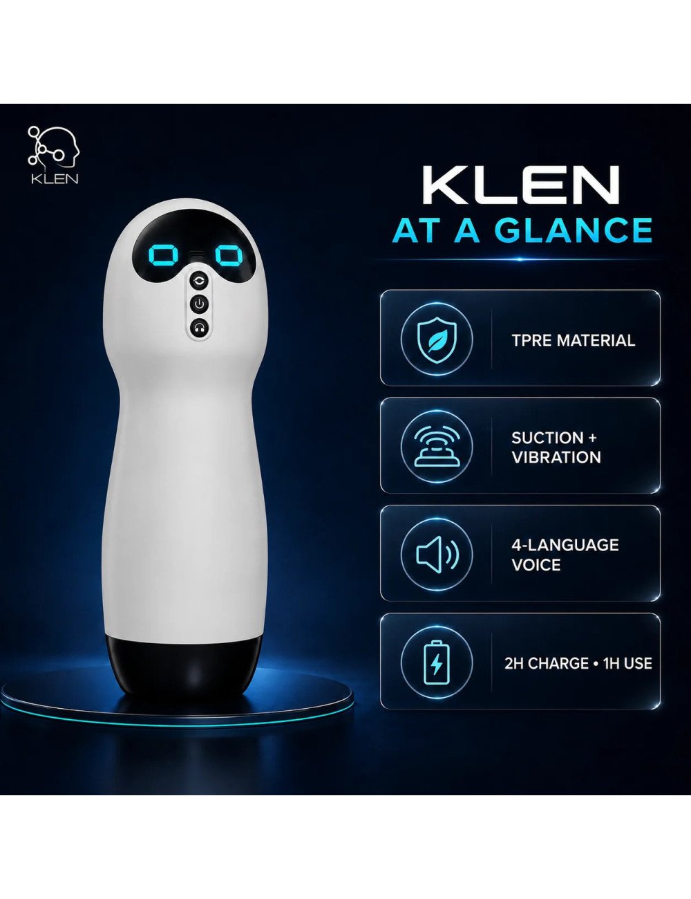 KLEN Personal Massager For Men with Suction Vibration Handheld Stress Relief Rechargeable Variable Frequency and Voice Device