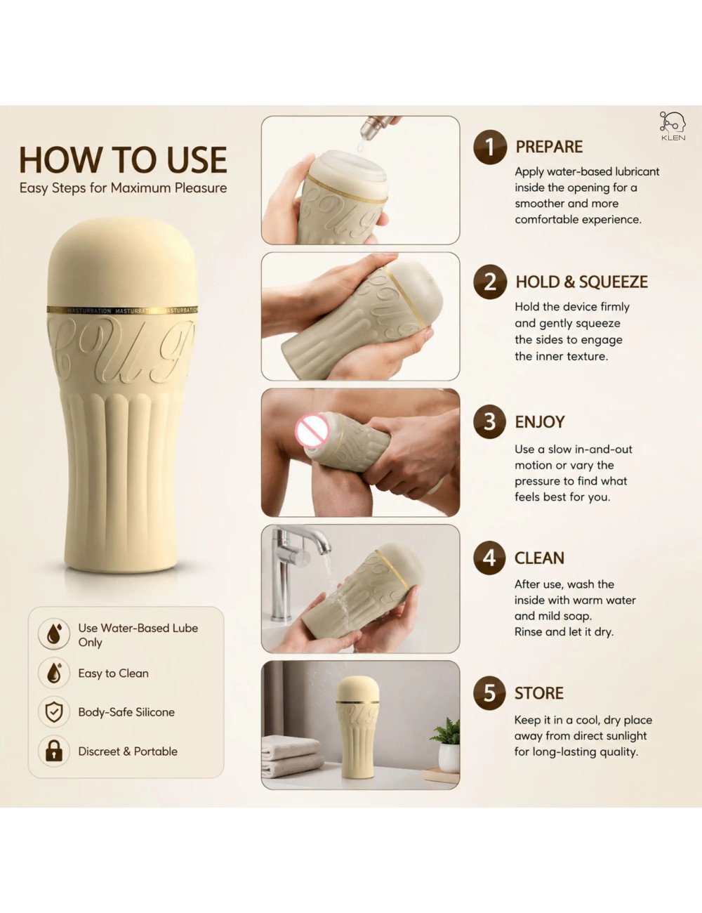 Personal Massager for Men Compact Portable Sleeve with Twist-to-Adjust Manual Operation, Compact Storage with Yellow Housing
