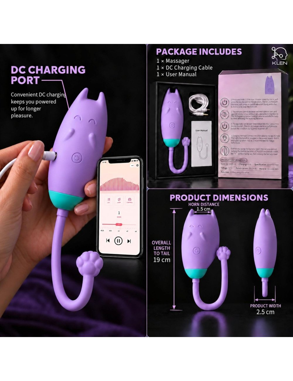 Women Body Relaxation Massager, Remote Control & App Operated, 10 Speed Modes, USB Rechargeable Portable Massage Machine