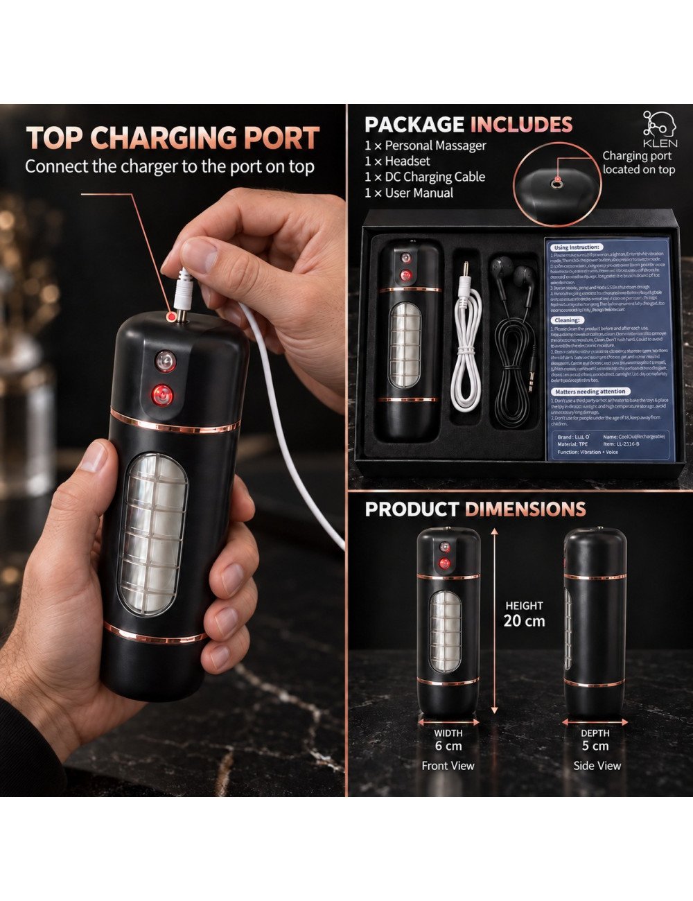 Klen Massage Vibration Machine For Men TPE Design Combines Ten Frequency Settings, Four-Language Support, & Comfort Handling
