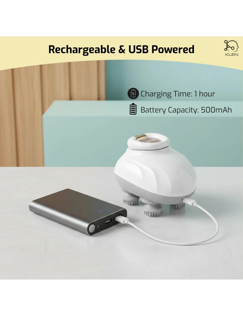 Mini Scalp and Head massager, Rechargeable USB Type-C Charging, Body & Hair Care Massager.