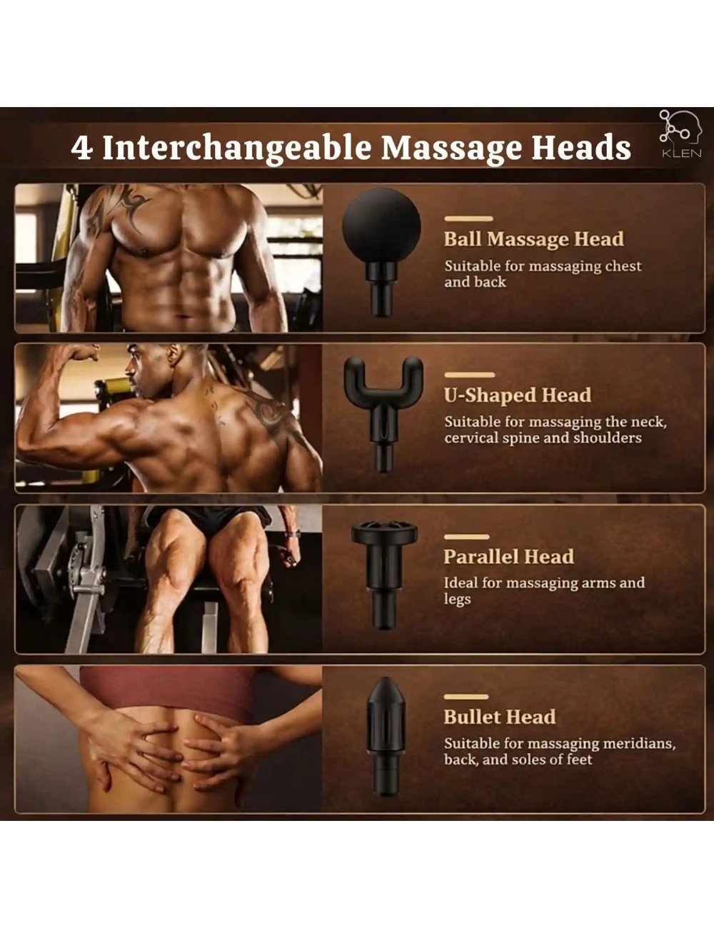 KLEN Rechargeable Handheld  Body Massager Machine Gun- Cordless Design with Adjustable Speeds for Neck, Shoulders & Legs