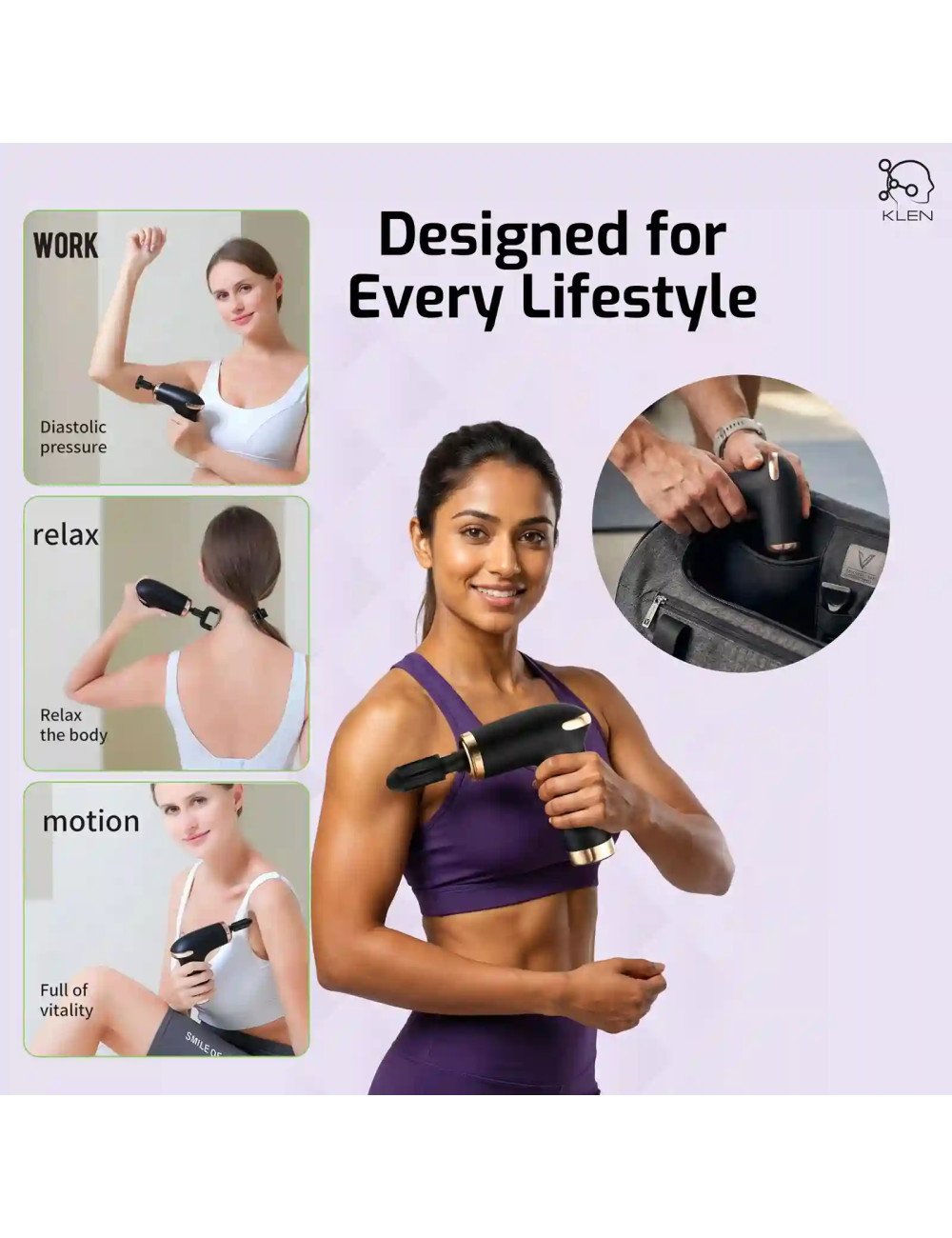 KLEN Rechargeable Handheld  Body Massager Machine Gun- Cordless Design with Adjustable Speeds for Neck, Shoulders & Legs