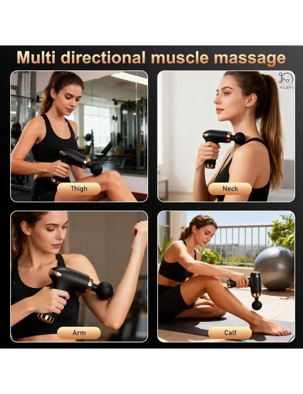 KLEN Rechargeable Handheld  Body Massager Machine Gun- Cordless Design with Adjustable Speeds for Neck, Shoulders & Legs