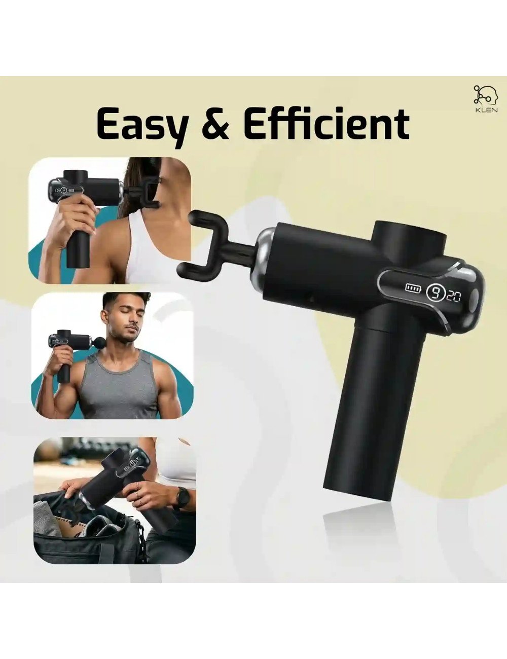 KLEN Rechargeable Massage Gun for Full Body Use – Body Massager for Back, Legs & Shoulders with 4 Interchangeable Massage Heads
