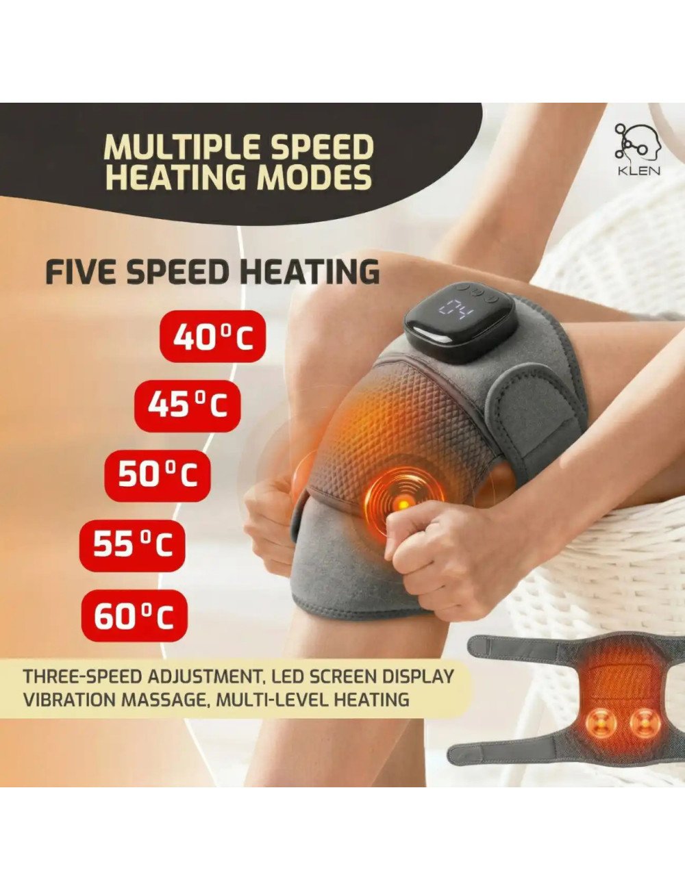 Electric Knee Massager with Heat & Vibration Cordless Rechargeable Knee Support Machine for Joint Comfort, Muscle Relaxation