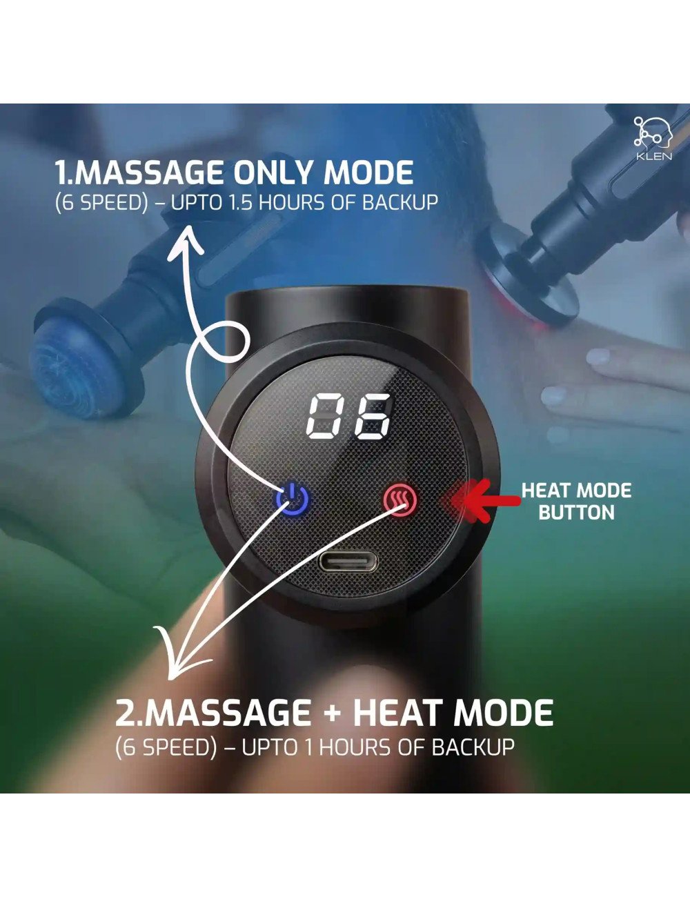 Deep Tissue Massage Gun with Dual Hot & Cold Therapy Heads Handheld Portable Massager For Neck, Back, Shoulders