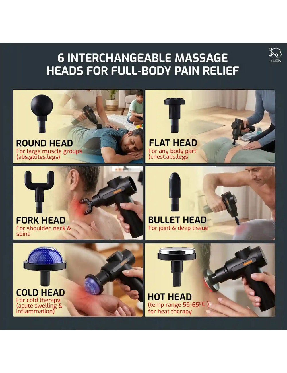 Deep Tissue Massage Gun with Dual Hot & Cold Therapy Heads Handheld Portable Massager For Neck, Back, Shoulders