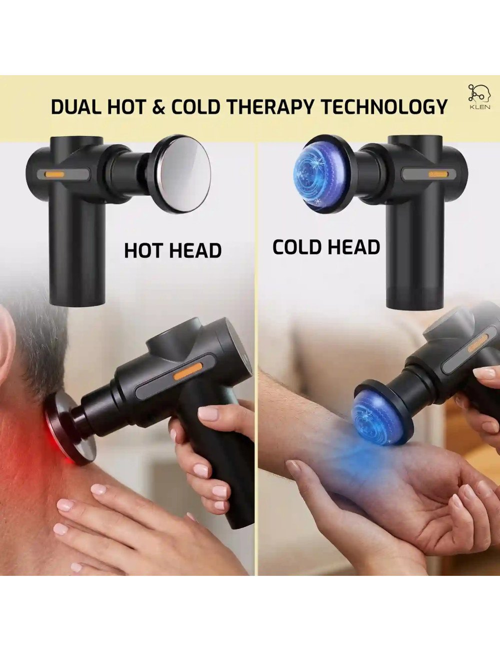 Deep Tissue Massage Gun with Dual Hot & Cold Therapy Heads Handheld Portable Massager For Neck, Back, Shoulders