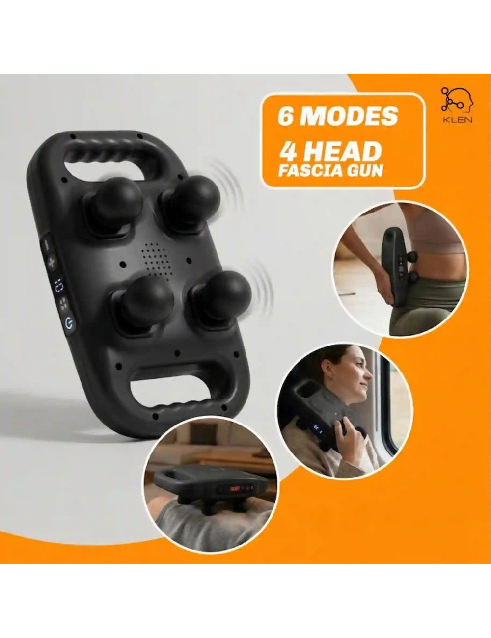 Rechargeable Full Body Massager for Pain Relief with 4 Massage Heads | Percussion Massager for Back, Neck & Shoulders