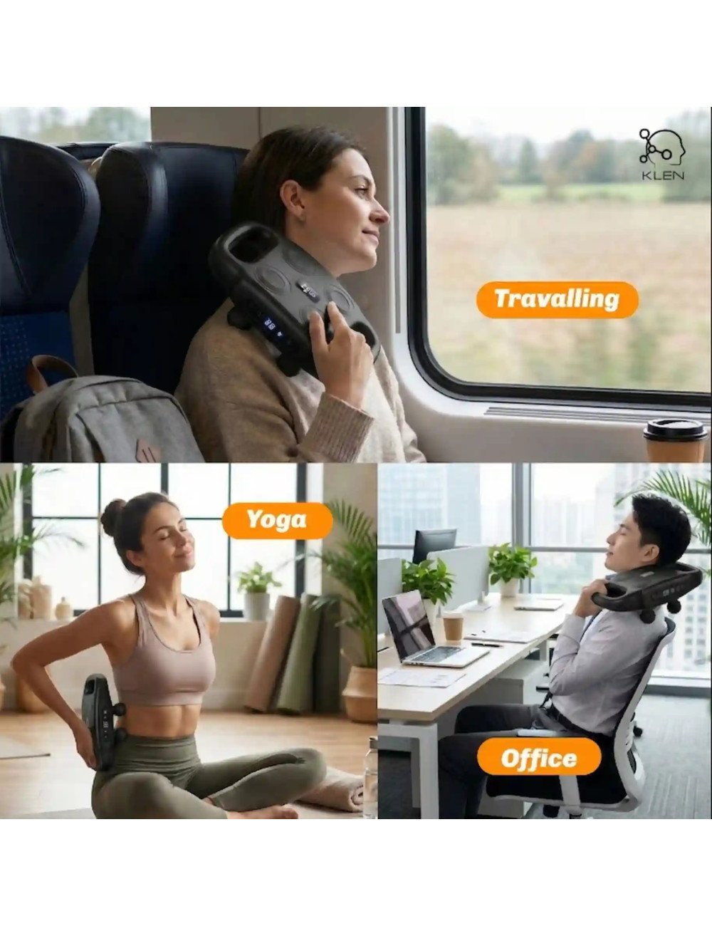 Rechargeable Full Body Massager for Pain Relief with 4 Massage Heads | Percussion Massager for Back, Neck & Shoulders