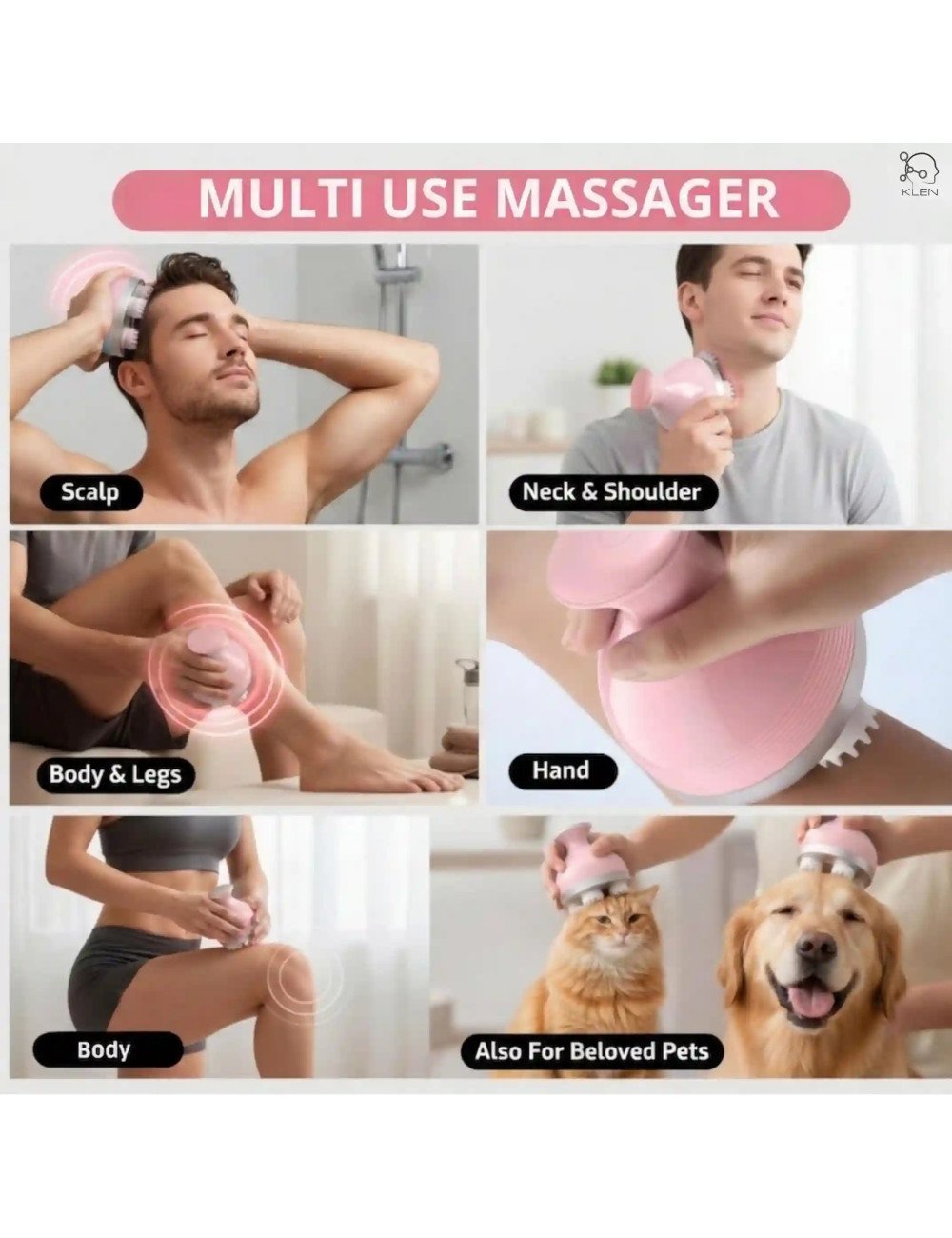 Rechargeable Mini Head Massager with 4 Speed Modes, Electric Scalp Kneading Massager, Cordless Design, USB Charging