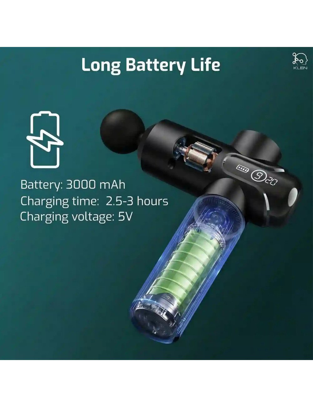 KLEN Rechargeable Massage Gun for Full Body Use – Body Massager for Back, Legs & Shoulders with 4 Interchangeable Massage Heads