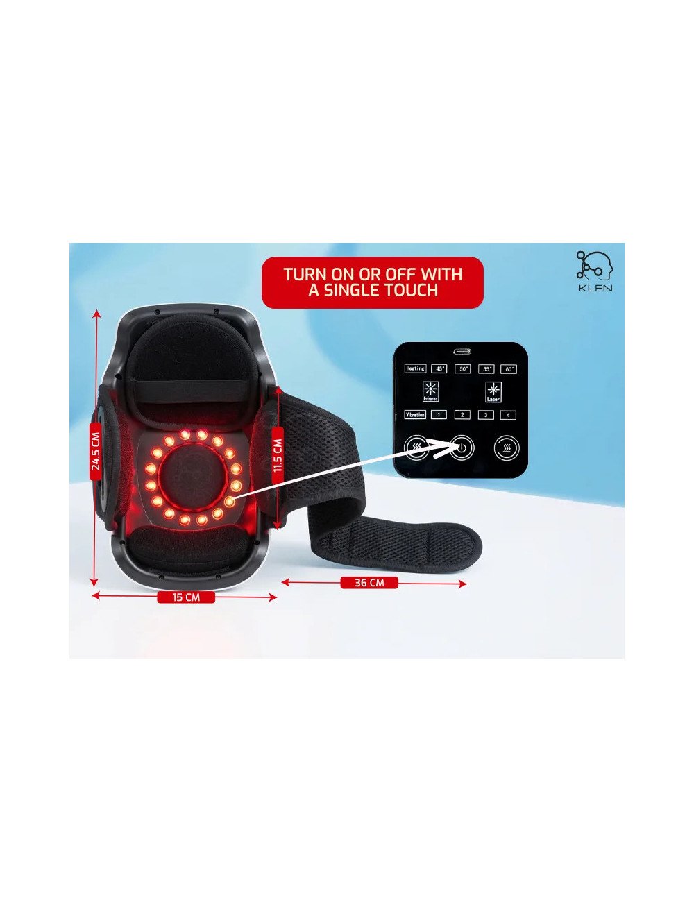 KLEN GI Heated Knee Massager for Joint Pain Relief with Red Light & Vibration, Rechargeable Physiotherapy Machine.