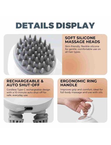 Mini Scalp and Head massager, Rechargeable USB Type-C Charging, Body & Hair Care Massager.
