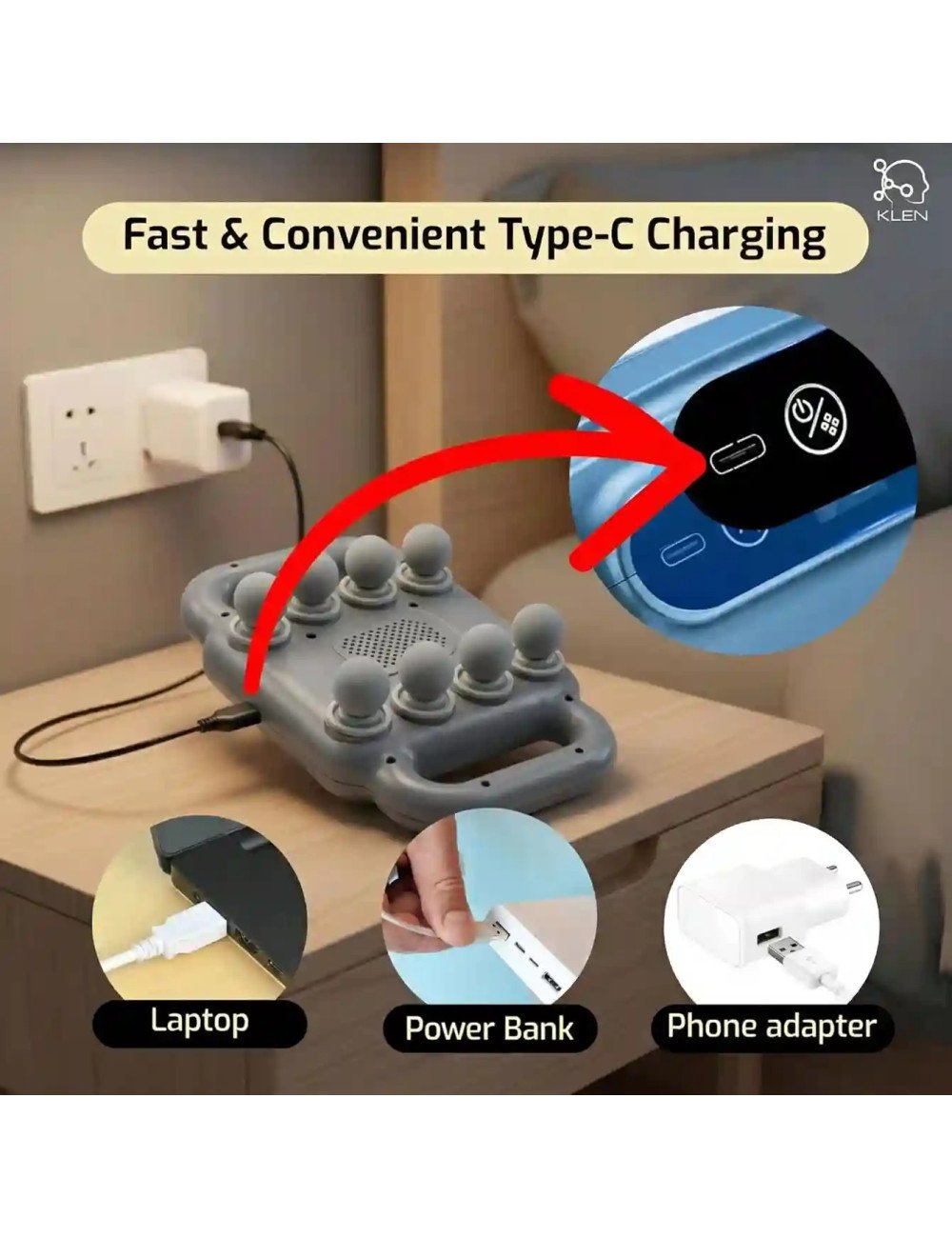 Rechargeable Full Body Massage Machine for Body Pain and Stress Relief , Massager with Interchangeable Heads (Grey)