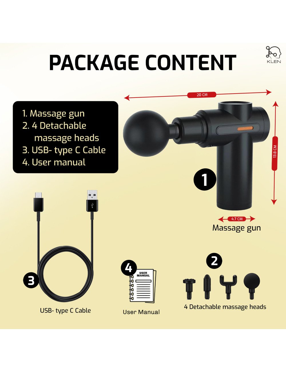 Massage Gun for Pain Relief Portable Rechargeable Deep Tissue Complete Body Massager Machine for Men & Women.