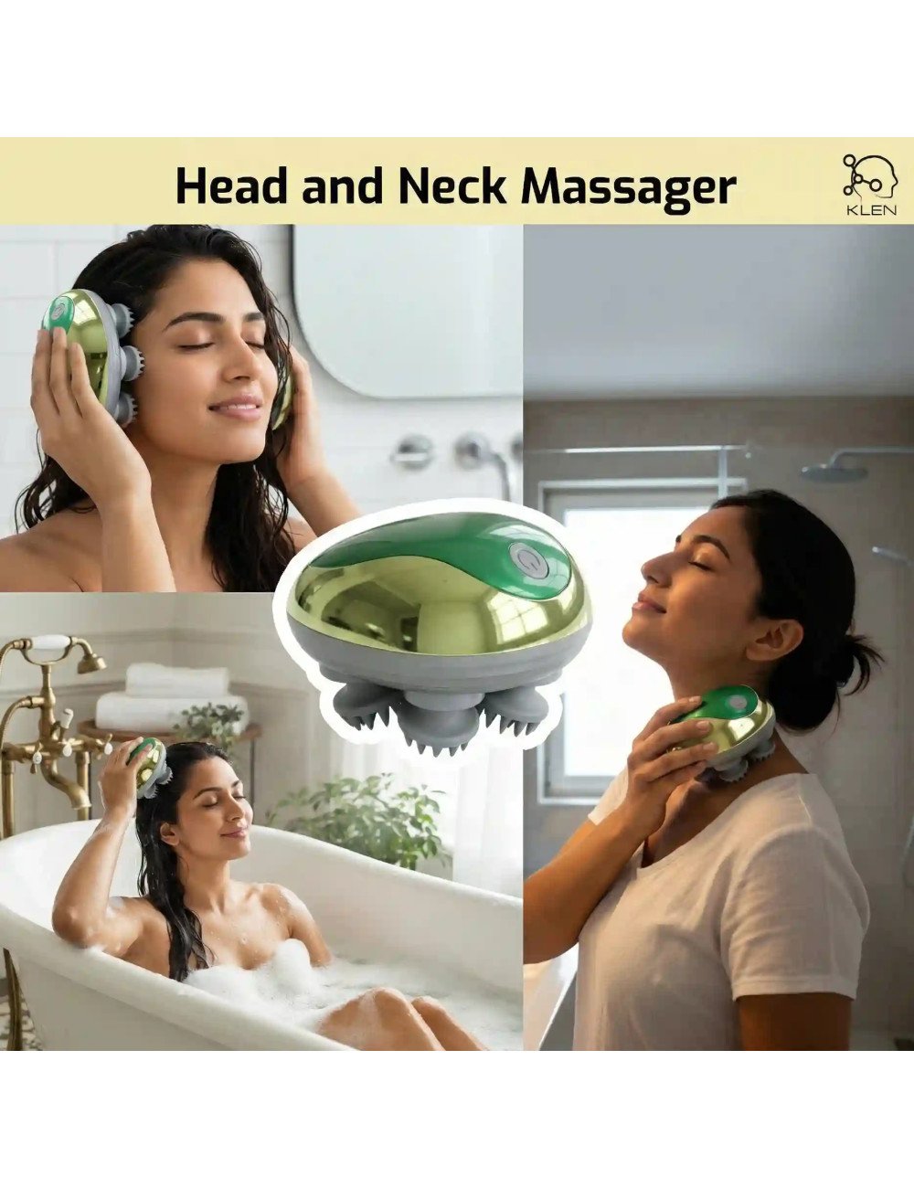 Head Massager Scalp, Rechargeable USB Charging, Detachable Heads for Hair Growth, Stress Relief, Compact Portable Design