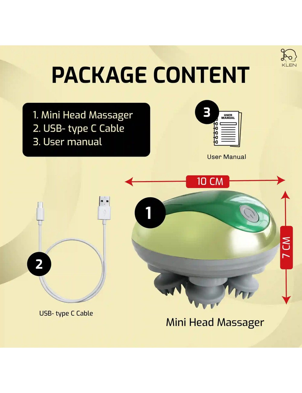 Head Massager Scalp, Rechargeable USB Charging, Detachable Heads for Hair Growth, Stress Relief, Compact Portable Design