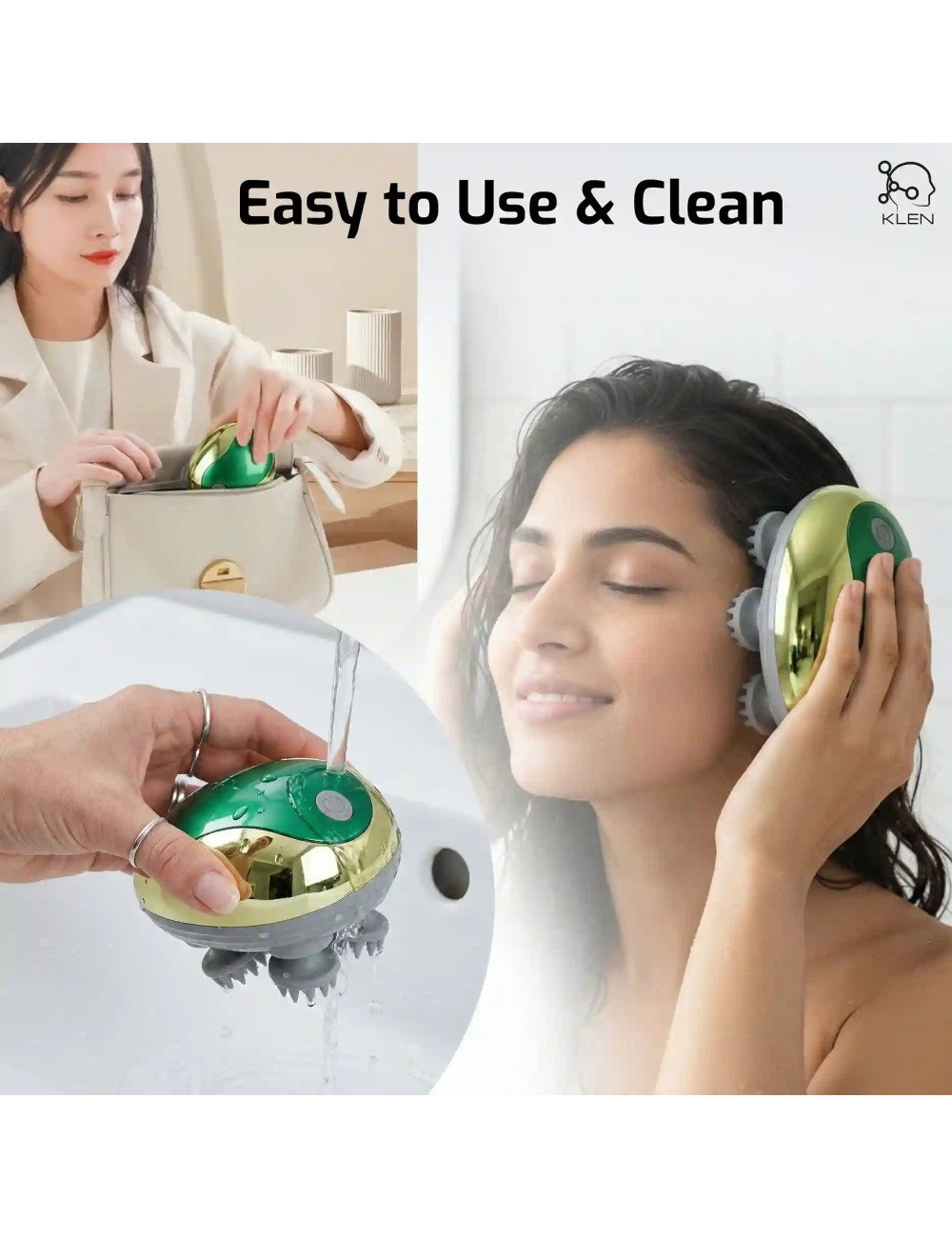 Head Massager Scalp, Rechargeable USB Charging, Detachable Heads for Hair Growth, Stress Relief, Compact Portable Design