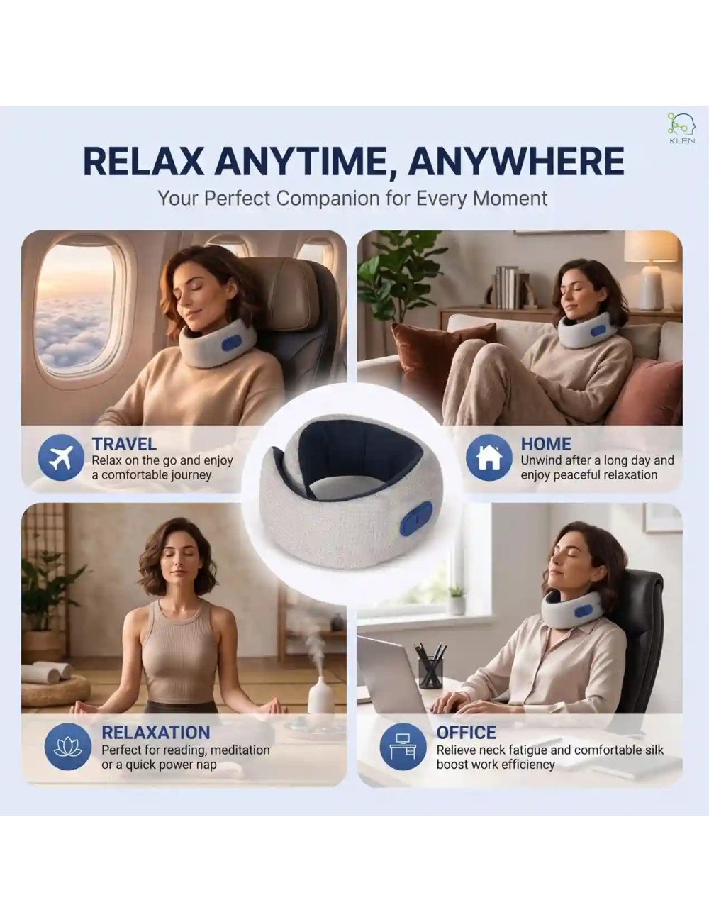 Electric Neck Pillow Massager Wireless Deep Tissue Massage with Soothing Heat for Neck & Muscle Pain Relief for Travel (Grey)