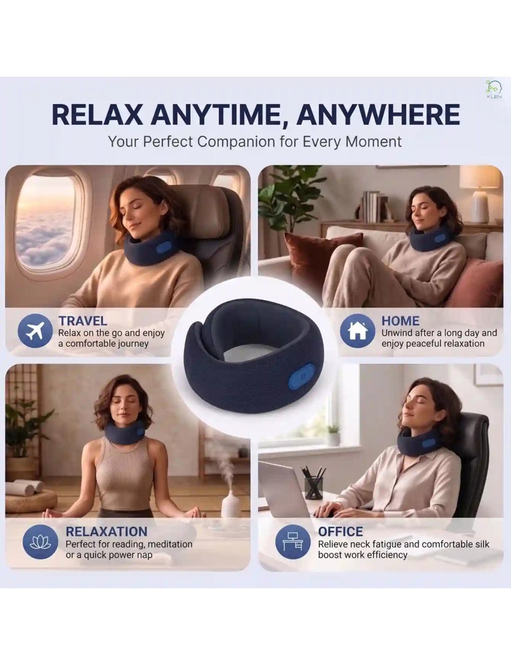 Electric Neck Massager Wireless Deep Tissue Massage with Soothing Heat for Neck & Muscle Pain Relief for Travel (Blue)