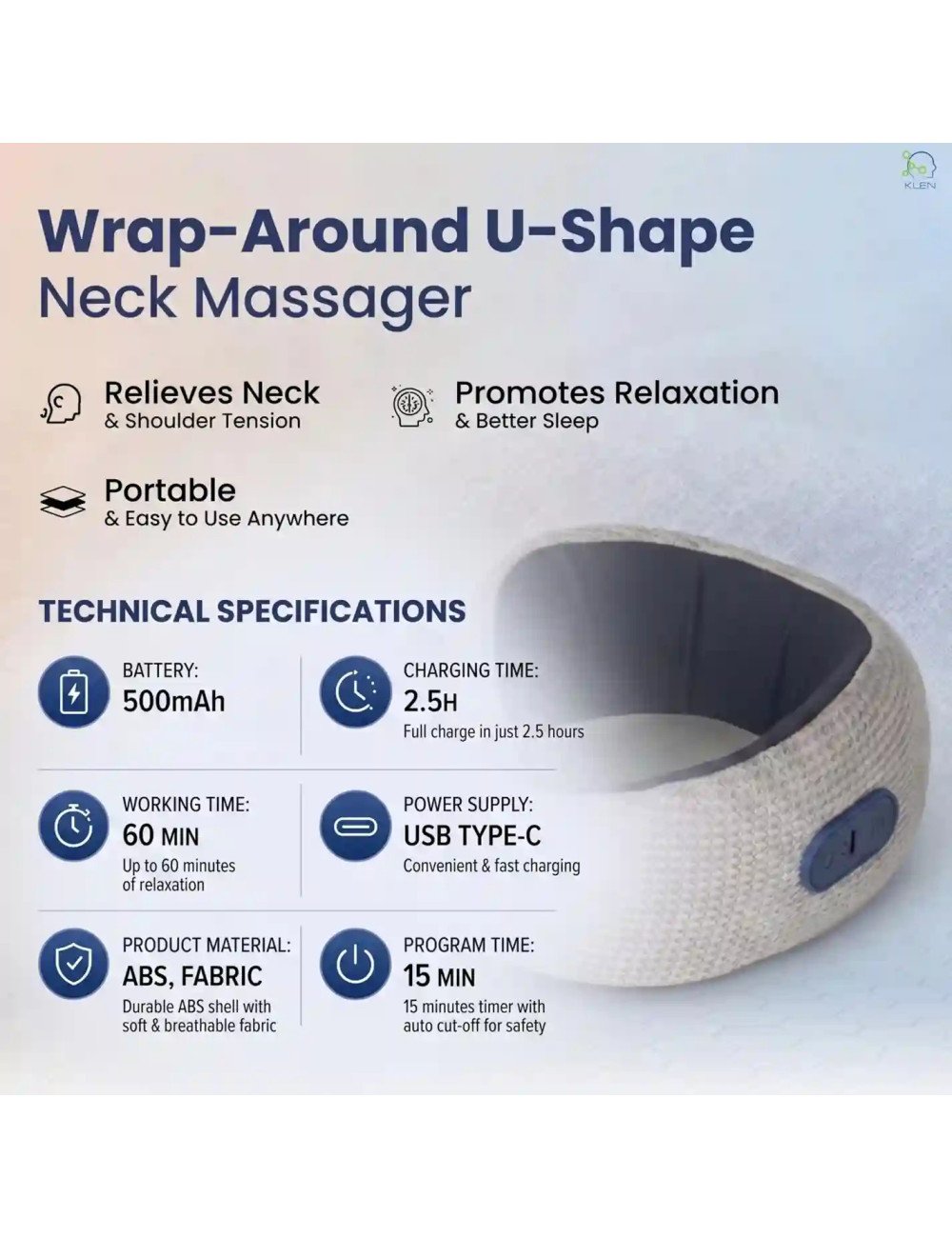 Electric Neck Pillow Massager Wireless Deep Tissue Massage with Soothing Heat for Neck & Muscle Pain Relief for Travel (Grey)