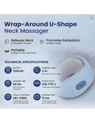 Rechargeable Neck Massager for Pain Relief Wireless Vibrating with Heat Therapy ,Support Pillow for Travel and Office (Sky Blue)