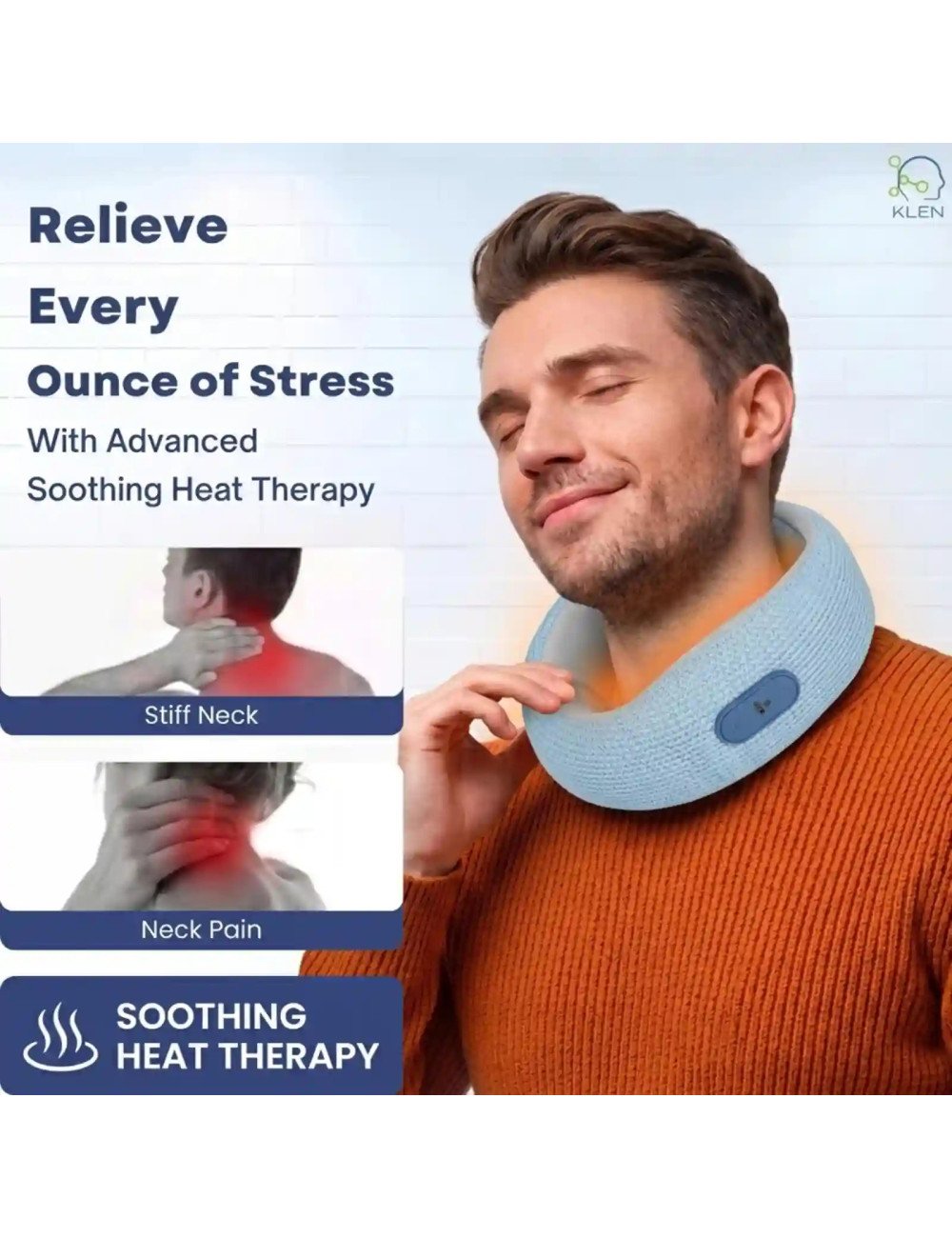 Rechargeable Neck Massager for Pain Relief Wireless Vibrating with Heat Therapy ,Support Pillow for Travel and Office (Sky Blue)