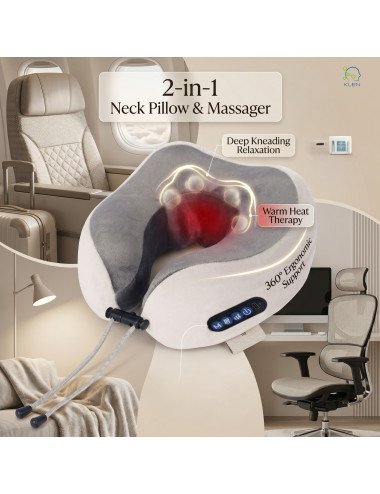 Neck Pillow Massager Rechargeable Memory Foam With Deep Massage Vibration for Pain Relief, Travel, Flight,Train, Car & Home Use