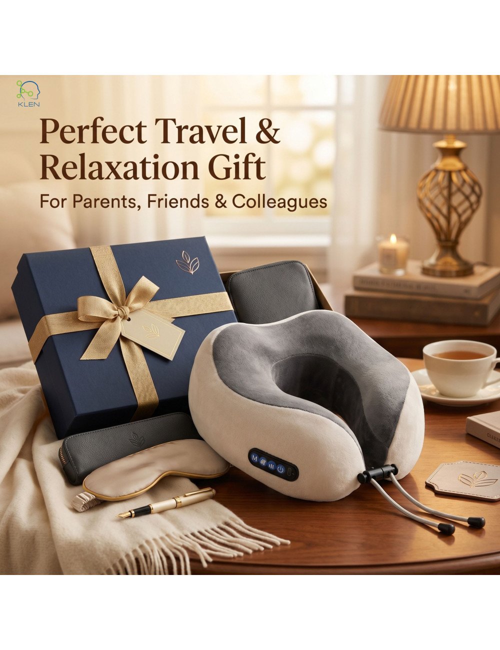 Neck Pillow Massager Rechargeable Memory Foam With Deep Massage Vibration for Pain Relief, Travel, Flight,Train, Car & Home Use