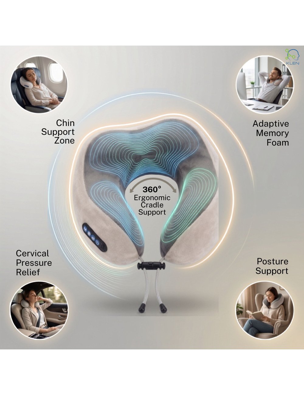 Neck Pillow Massager Rechargeable Memory Foam With Deep Massage Vibration for Pain Relief, Travel, Flight,Train, Car & Home Use