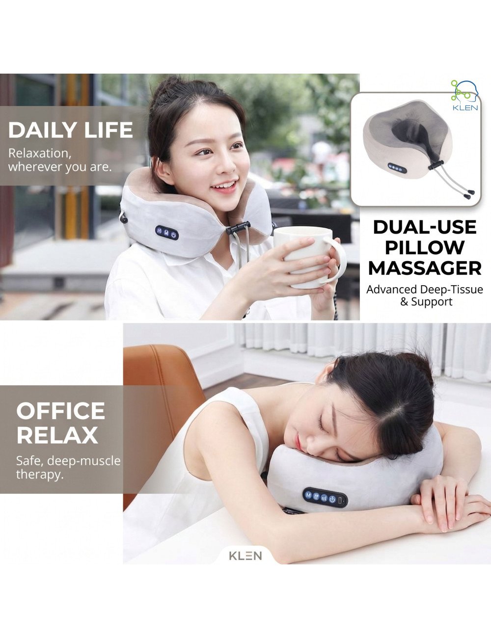 Neck Pillow Massager Rechargeable Memory Foam With Deep Massage Vibration for Pain Relief, Travel, Flight,Train, Car & Home Use