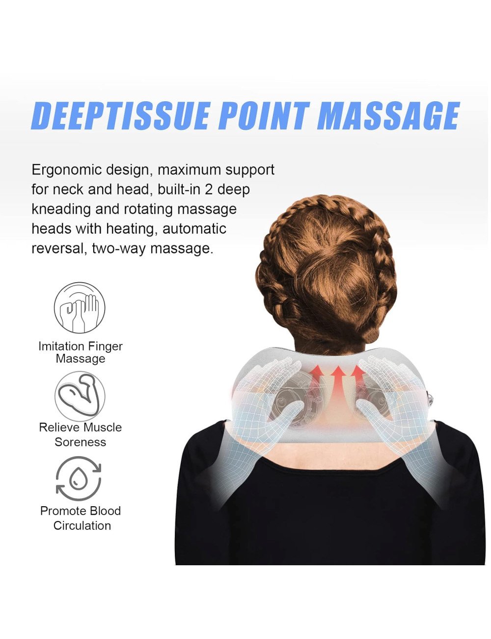 Neck Pillow Massager Rechargeable Memory Foam With Deep Massage Vibration for Pain Relief, Travel, Flight,Train, Car & Home Use