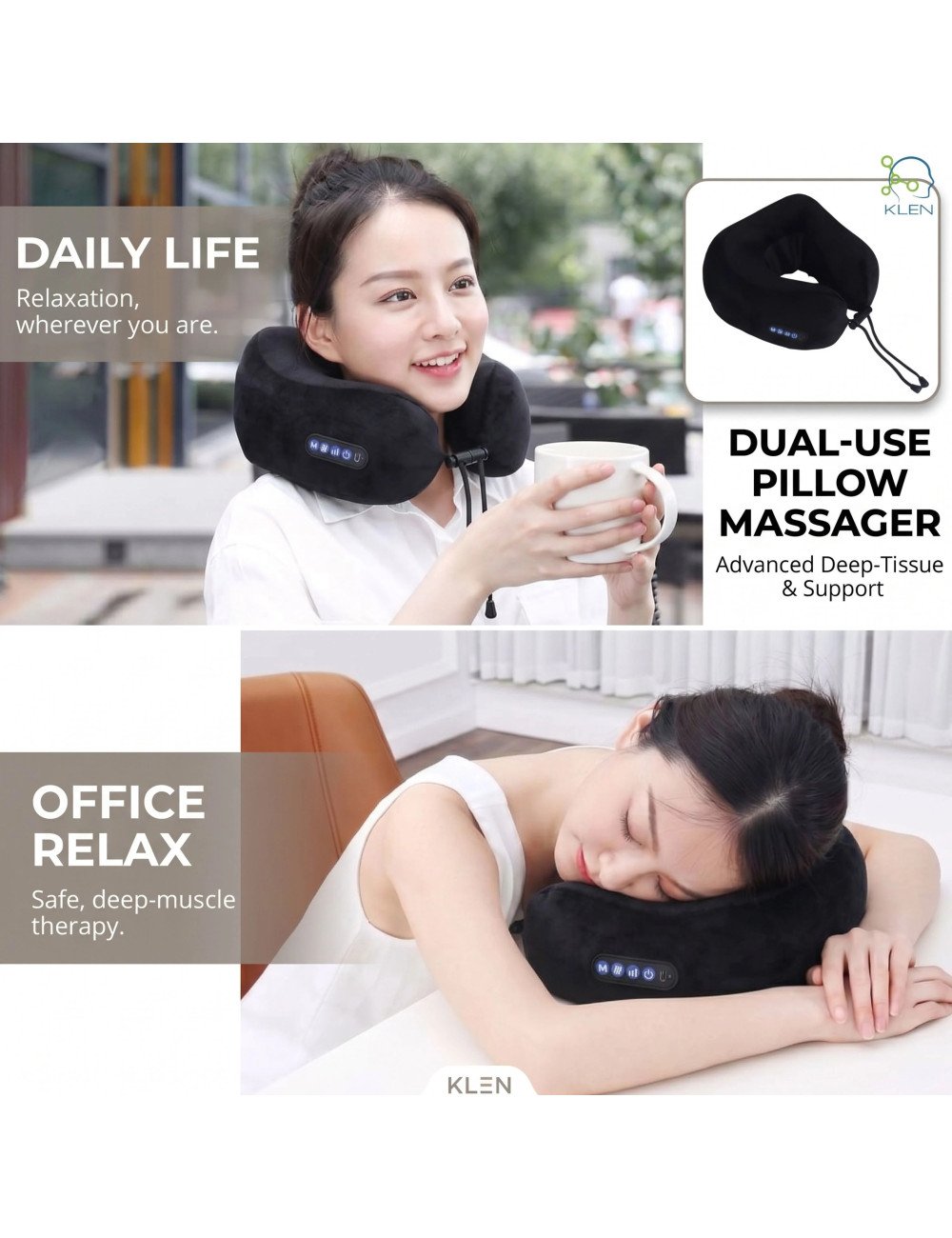 Electric Travel Neck Pillow Massager Memory Foam With Kneading Vibration For Pain Relief For Airplane, Car, Train And Home