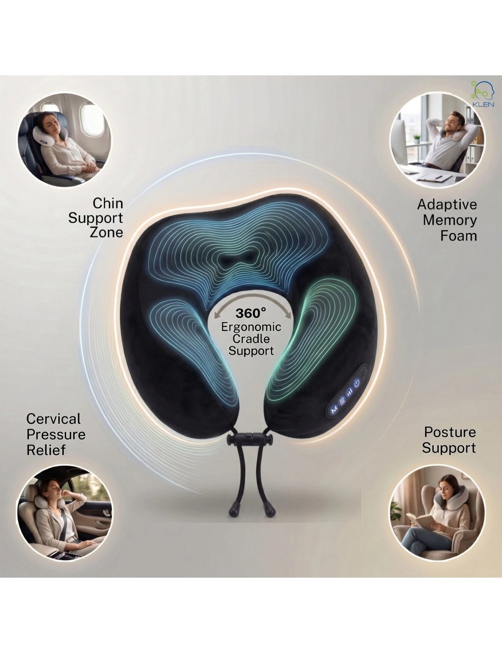 Electric Travel Neck Pillow Massager Memory Foam With Kneading Vibration For Pain Relief For Airplane, Car, Train And Home
