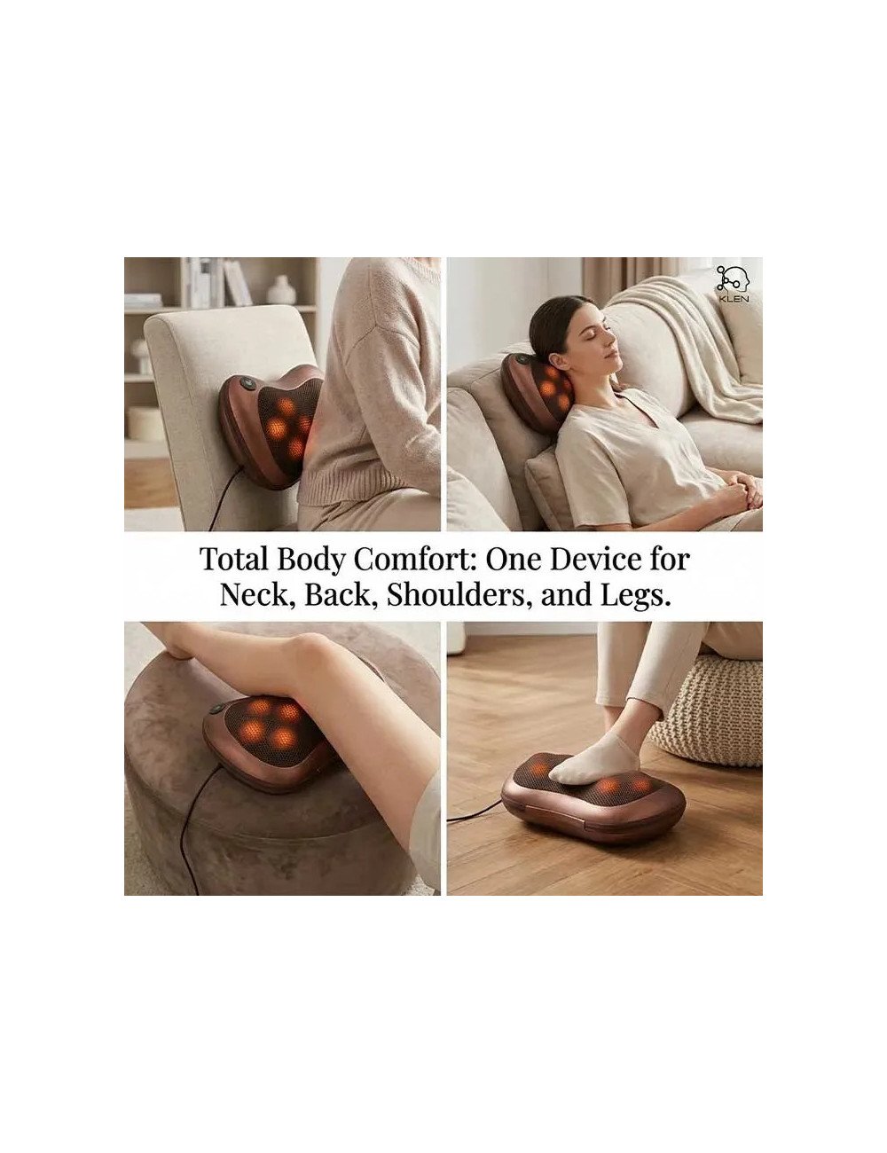 Neck Massage Pillow with Heat – 8 Head Deep Kneading Electric Massager for Back, Abdomen & Legs Pain Relief Therapy