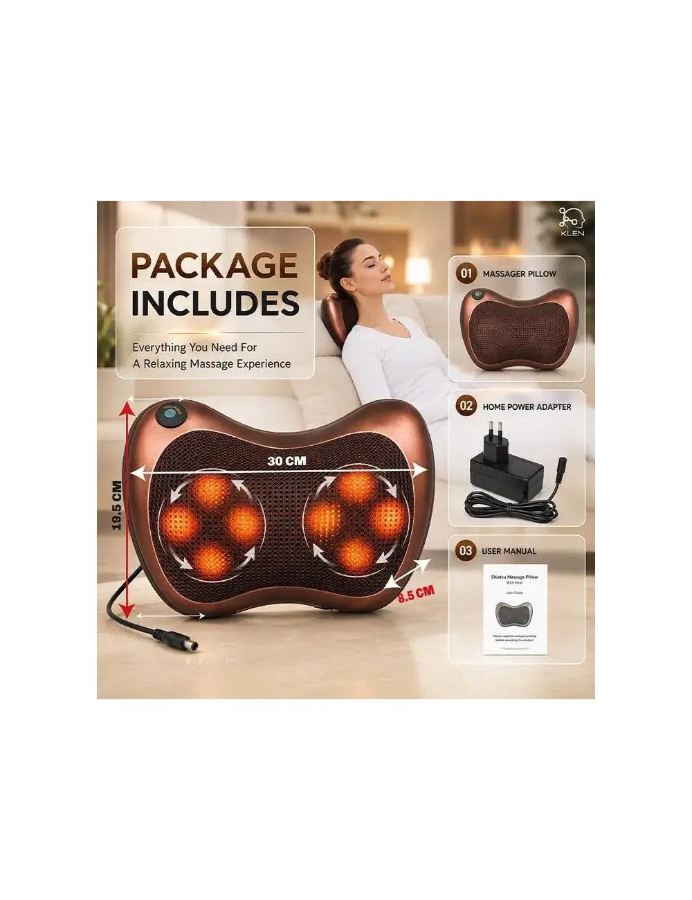 Neck Massage Pillow with Heat – 8 Head Deep Kneading Electric Massager for Back, Abdomen & Legs Pain Relief Therapy