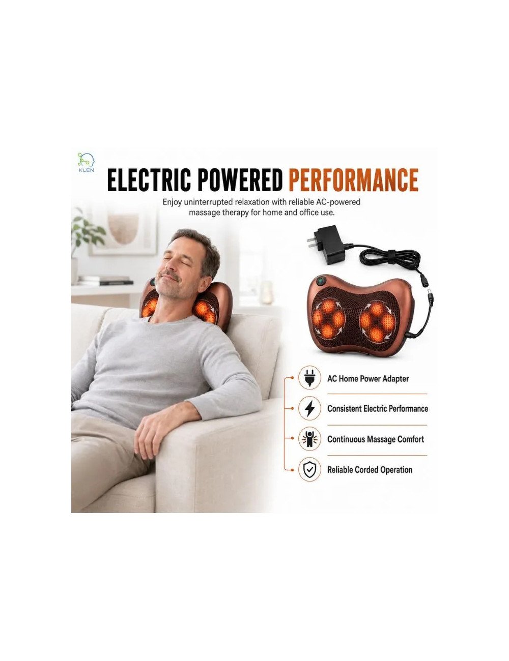 Neck Massage Pillow with Heat – 8 Head Deep Kneading Electric Massager for Back, Abdomen & Legs Pain Relief Therapy