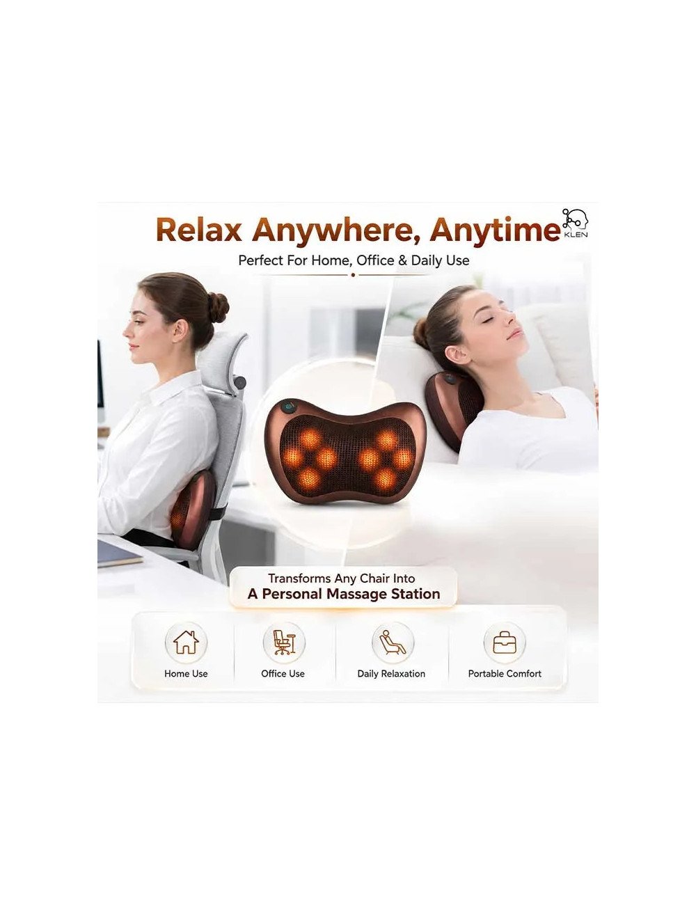 Neck Massage Pillow with Heat – 8 Head Deep Kneading Electric Massager for Back, Abdomen & Legs Pain Relief Therapy
