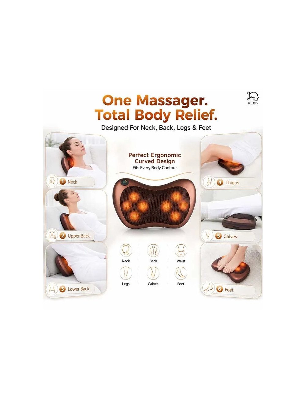 Neck Massage Pillow with Heat – 8 Head Deep Kneading Electric Massager for Back, Abdomen & Legs Pain Relief Therapy