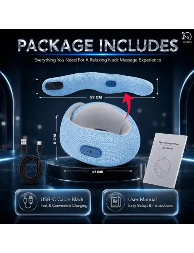 Rechargeable Neck Massager for Pain Relief Wireless Vibrating with Heat Therapy ,Support Pillow for Travel and Office (Sky Blue)