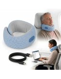 Rechargeable Neck Massager for Pain Relief Wireless Vibrating with Heat Therapy ,Support Pillow for Travel and Office (Sky Blue)