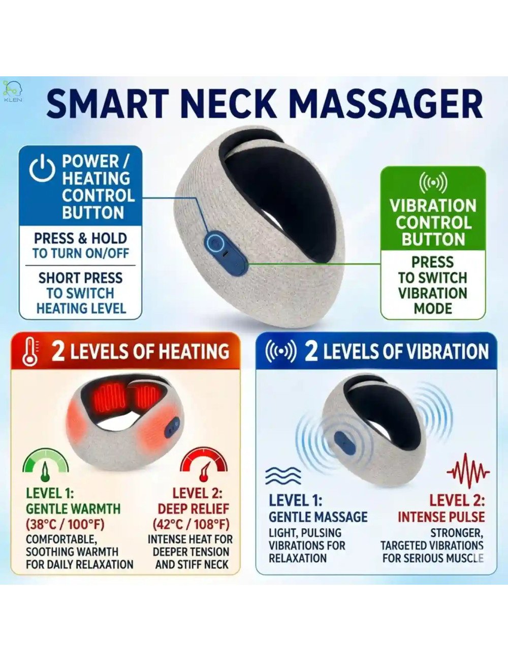 Electric Neck Pillow Massager Wireless Deep Tissue Massage with Soothing Heat for Neck & Muscle Pain Relief for Travel (Grey)