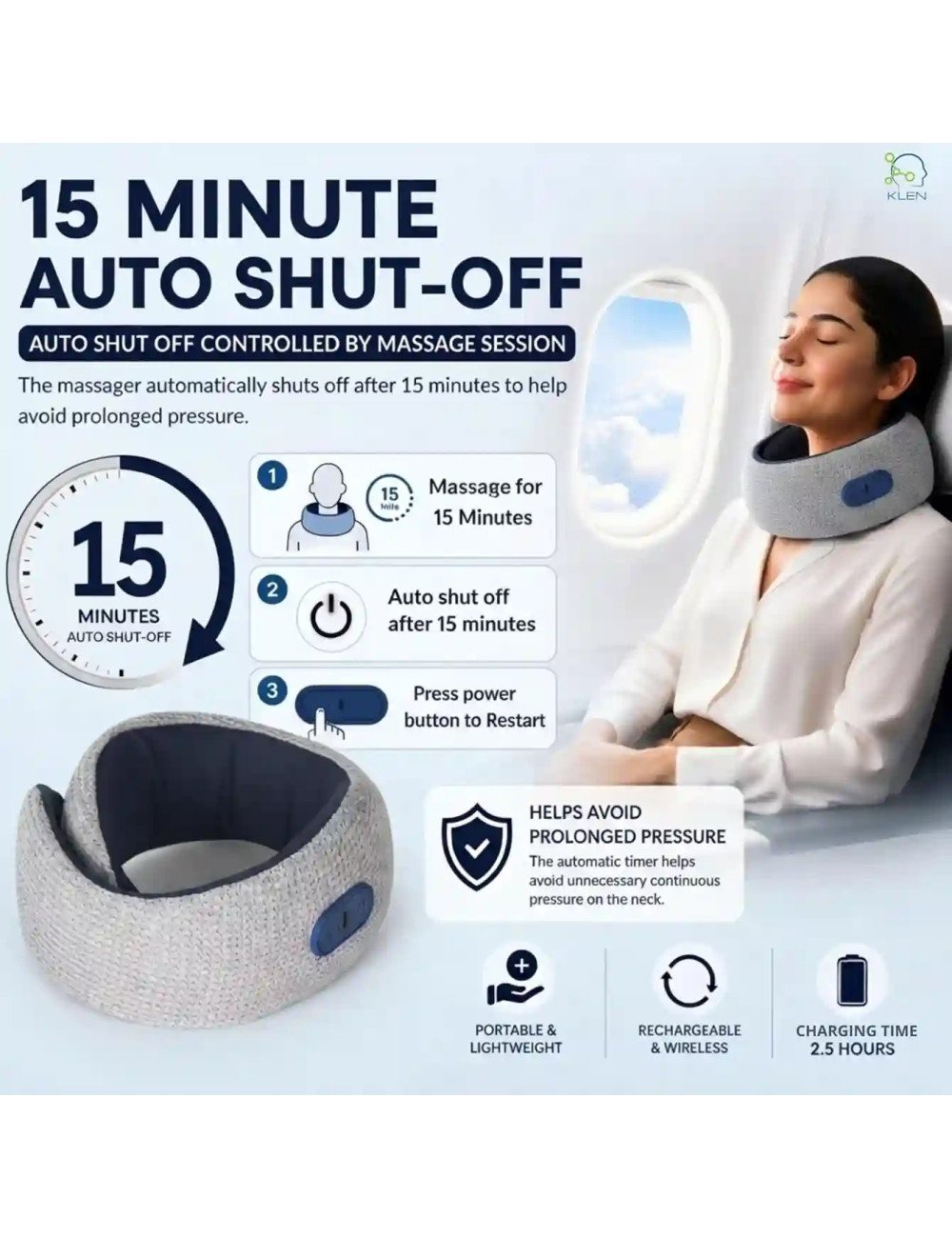 Electric Neck Pillow Massager Wireless Deep Tissue Massage with Soothing Heat for Neck & Muscle Pain Relief for Travel (Grey)