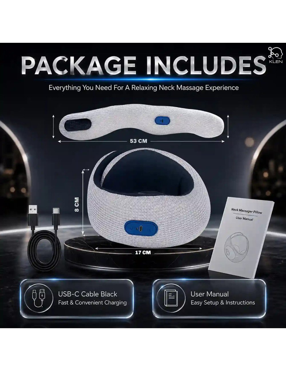 Electric Neck Pillow Massager Wireless Deep Tissue Massage with Soothing Heat for Neck & Muscle Pain Relief for Travel (Grey)