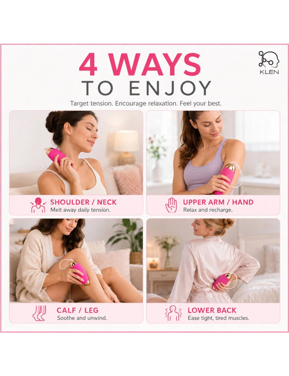 Relaxation Massager Mini Portable Handheld Wireless Stress Relief & Personal Care Device with 10 Vibration Modes for Women
