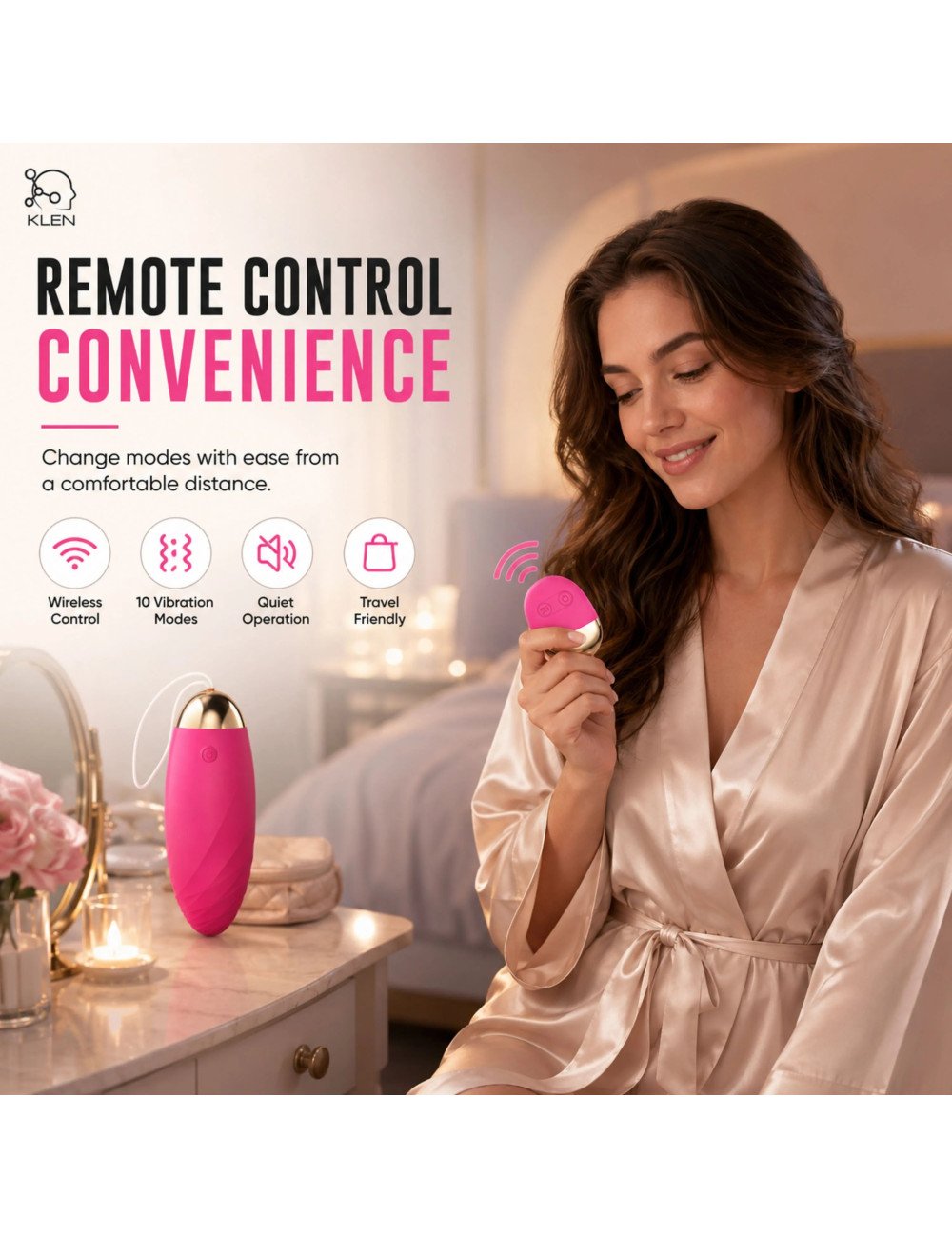 Relaxation Massager Mini Portable Handheld Wireless Stress Relief & Personal Care Device with 10 Vibration Modes for Women