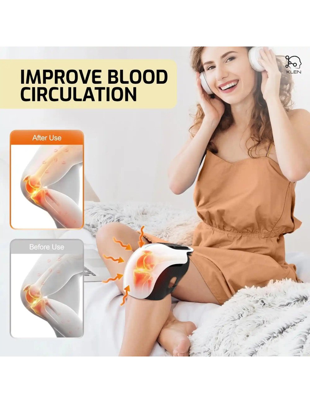 KLEN GI Heated Knee Massager for Joint Pain Relief with Red Light & Vibration, Rechargeable Physiotherapy Machine.